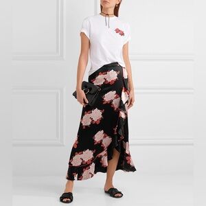 Ganni Floral Wrap Effect Satin Skirt